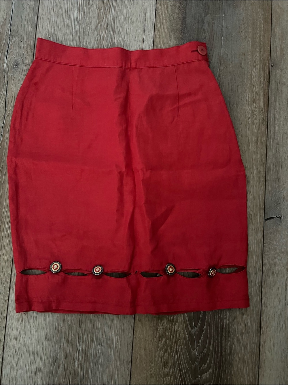 Vintage 90’s Rare Versace Red Pencil Skirt with Eyelet Trim